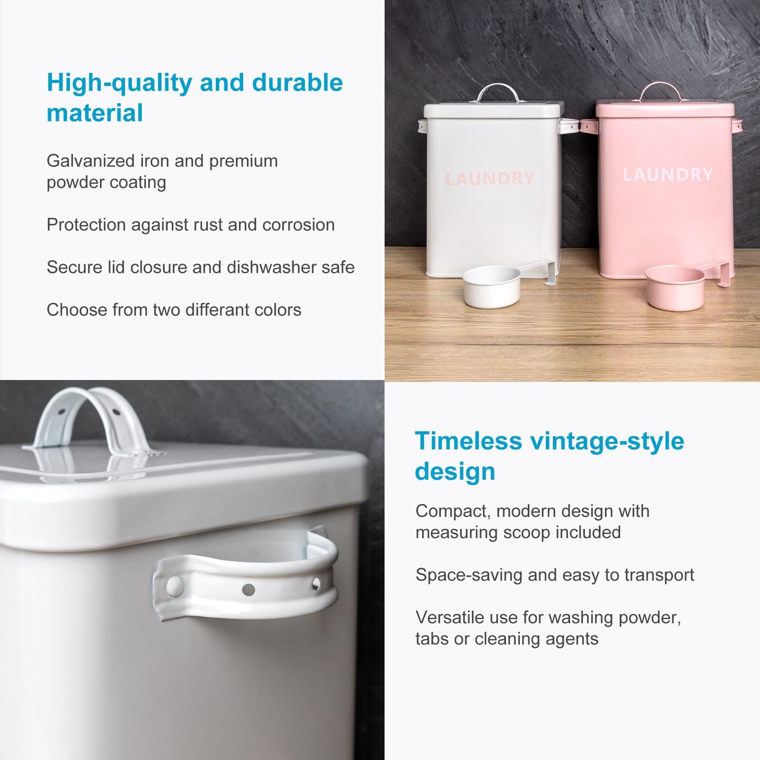 Intirilife Waschmittelbox 5 Liter Weiß Rosa Metall mit Löffel