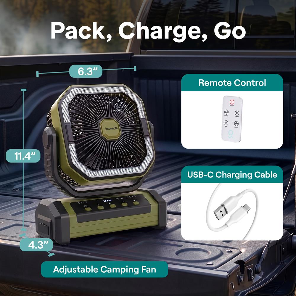 Serenelife Camping Ventilator Akku grün 20000mAh LED USB-C