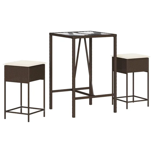 vidaXL Heim & Garten 3-tlg. Gartenbar-Set Braun Poly Rattan Kissen