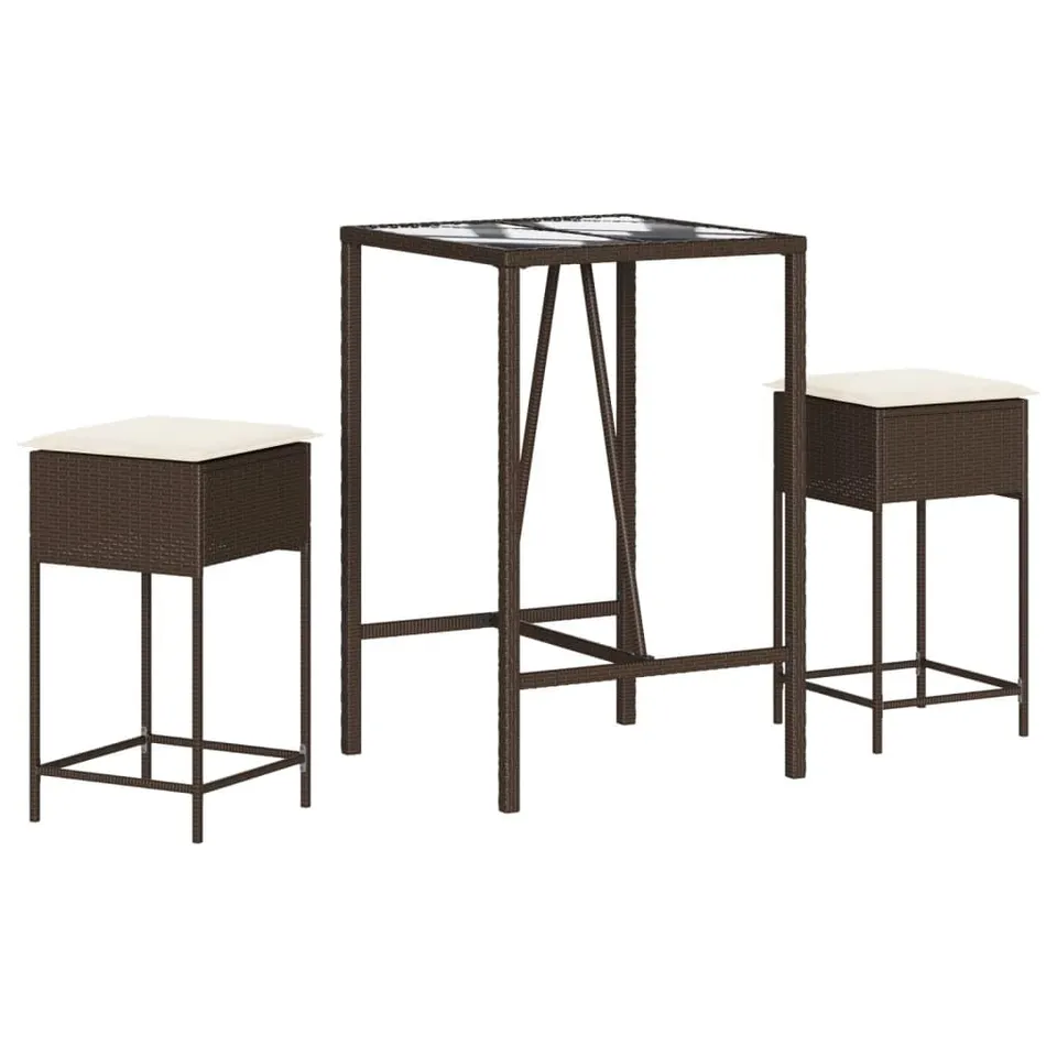 vidaXL Heim & Garten 3-tlg. Gartenbar-Set Braun Poly Rattan Kissen