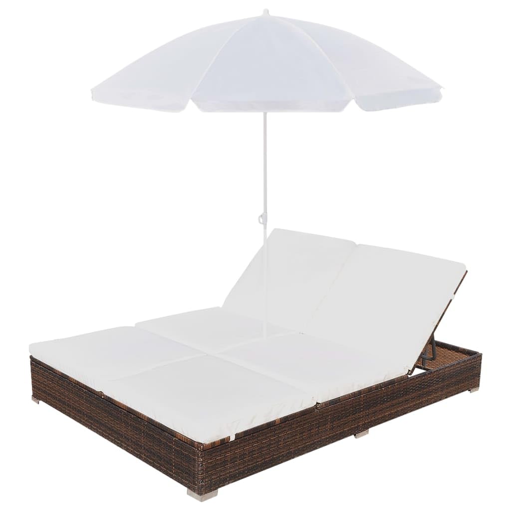vidaXL Outdoor-Loungebett Braun Rattan Sonnenliege 2 Personen
