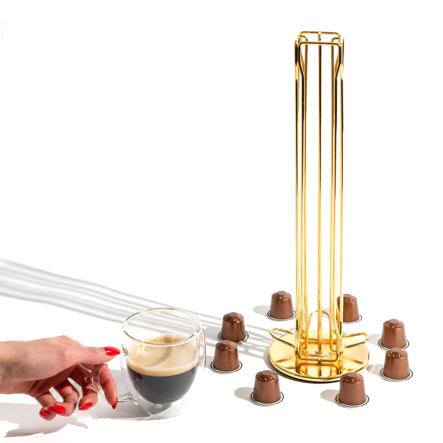 Intirilife Kapselhalter Gold 40 Nespresso Kapseln Eisen drehbar