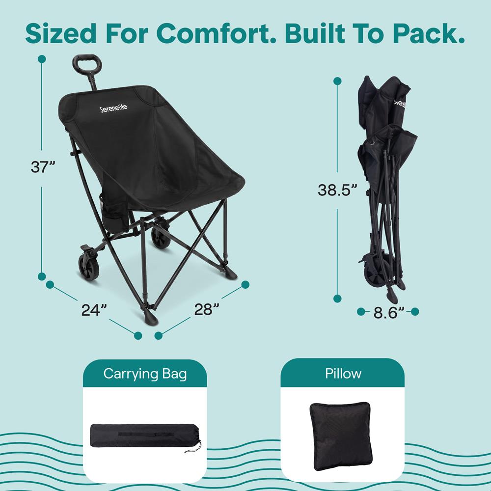 Serenelife SUP Rollstuhl Campingstuhl Schwarz bis 100 kg mit Bremse