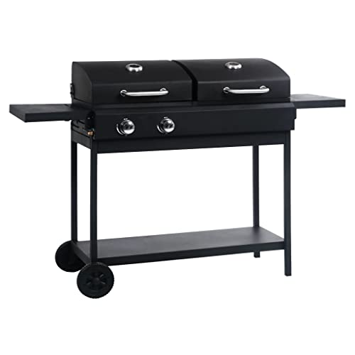 vidaXL Heim & Garten Gas-Holzkohle-Grill 2 Brenner mit Deckel