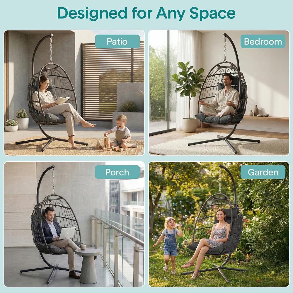 Serenelife Furniture Hängesessel Rattan grau faltbar 350 lbs