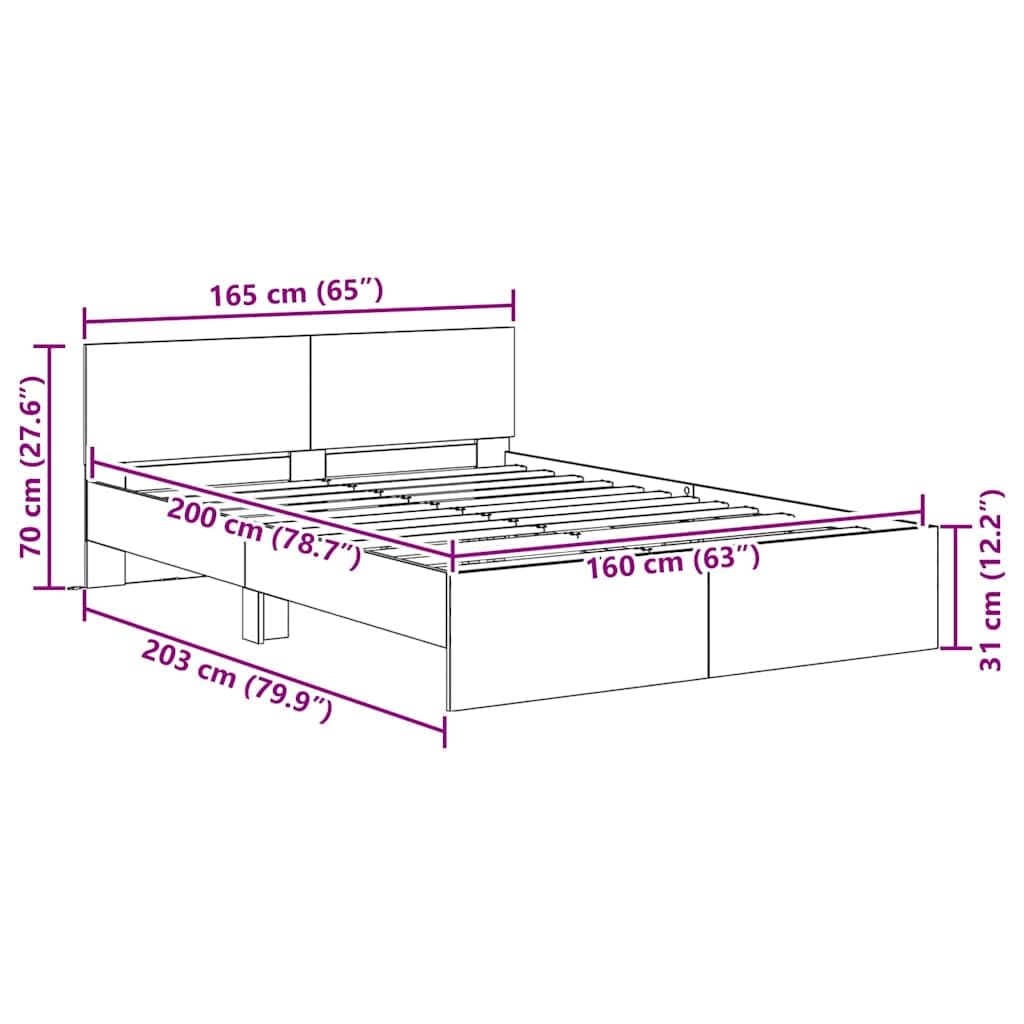vidaXL Bettrahmen 160x200 Handwerkliche Eiche Holzwerkstoff