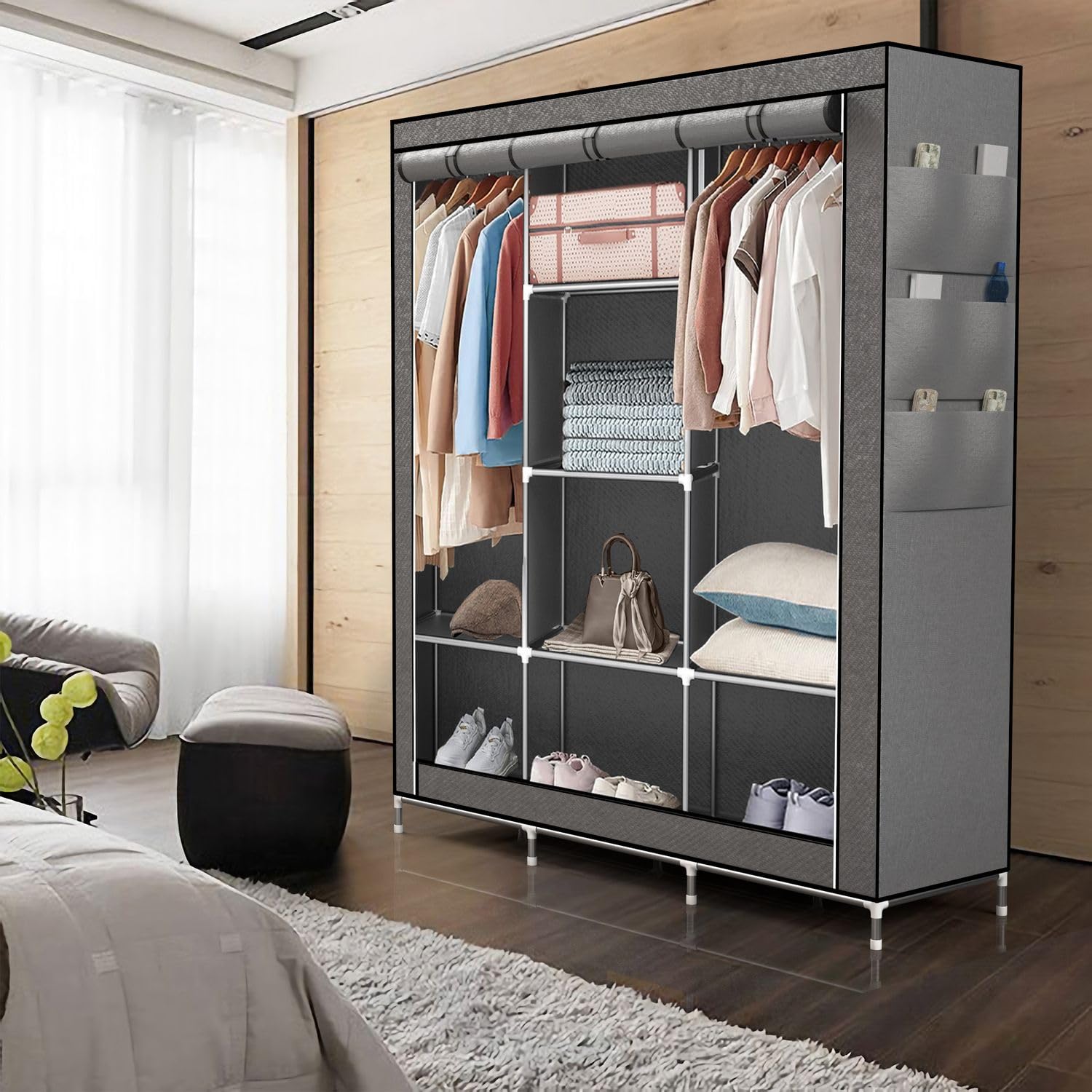 Intirilife Faltschrank 130x175x45 Asch Grau Stoffschrank