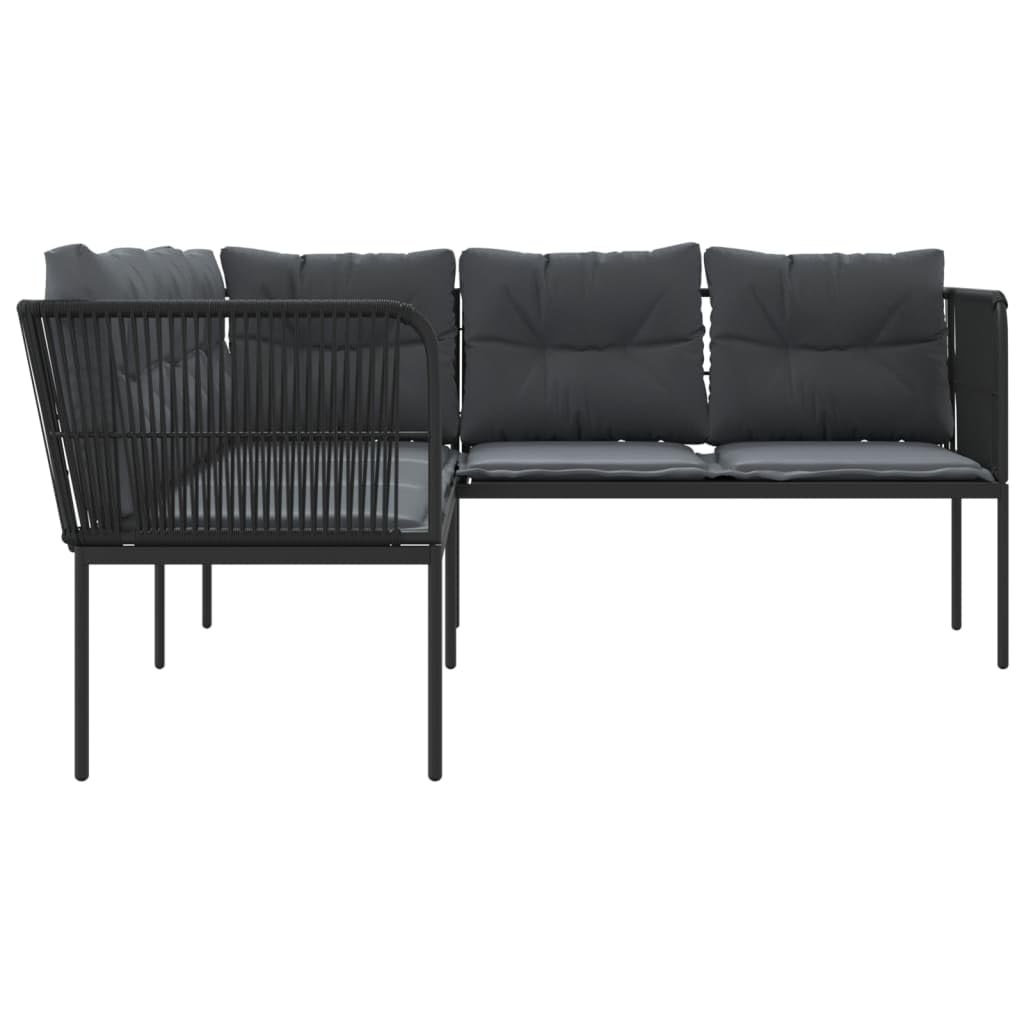 vidaXL Gartensofa L-Form Schwarz Textilene mit Kissen