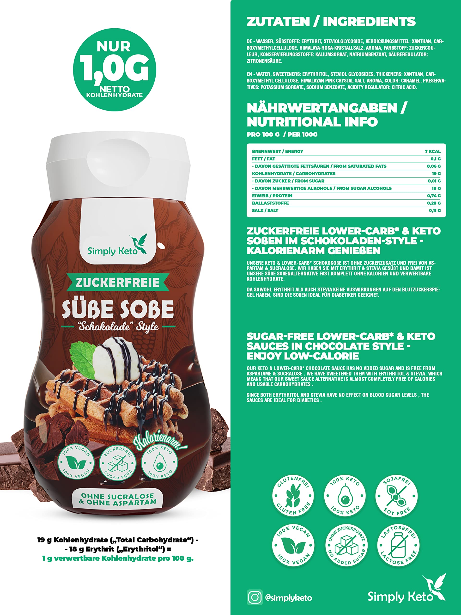Simply Keto Dessert Sauce Schokolade zuckerfrei 350ml