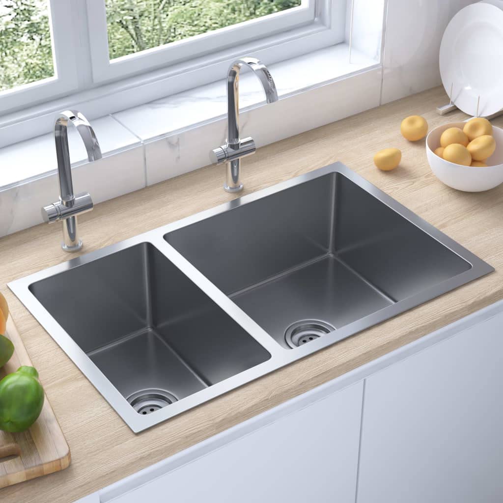 vidaXL Küchenspüle Edelstahl Silber 71,5x44x20 cm mit Sieb