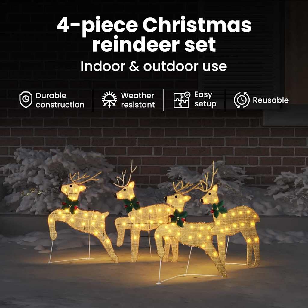 vidaXL LED Rentiere 4-tlg Weihnachtsdeko gold 45x19x65 cm