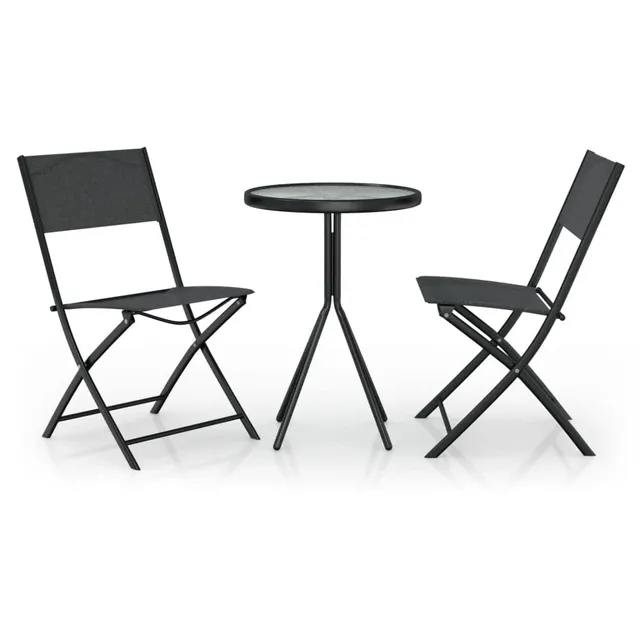 vidaXL Bistroset 3-TLG. Balkonset Stahl Schwarz Glas 50x70cm