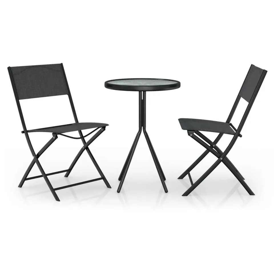 vidaXL Bistroset 3-TLG. Balkonset Stahl Schwarz Glas 50x70cm
