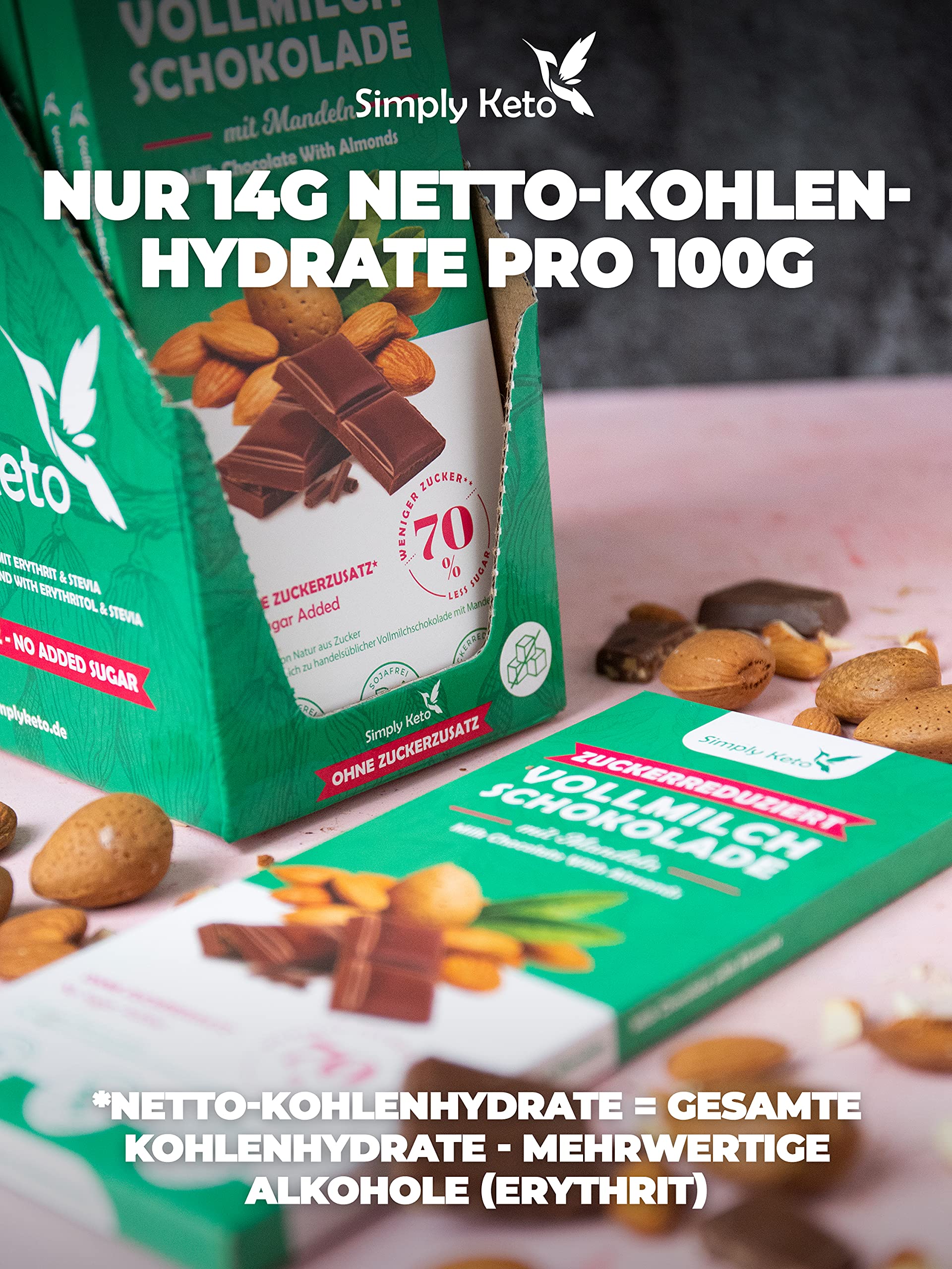 Simply Keto Süße Snacks Schokolade Mandel 40% Kakao