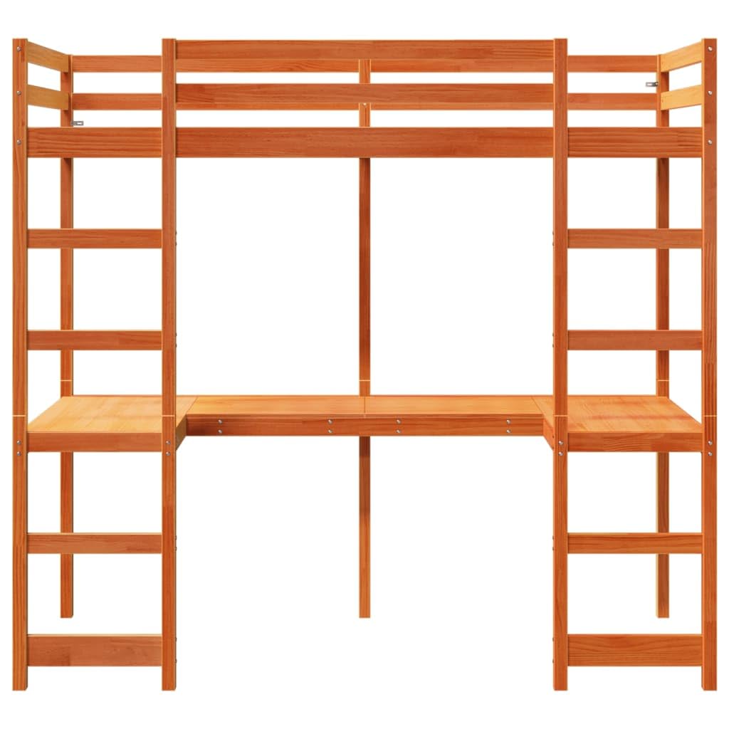 vidaXL Möbel Hochbett 80x200 wachsbraun Kiefer mit Schreibtisch