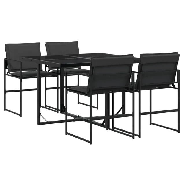 vidaXL Garten-Essgruppe 5-tlg Schwarz Textilene Glastisch