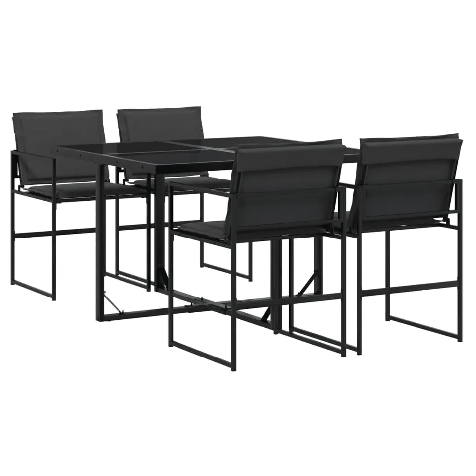 vidaXL Garten-Essgruppe 5-tlg Schwarz Textilene Glastisch