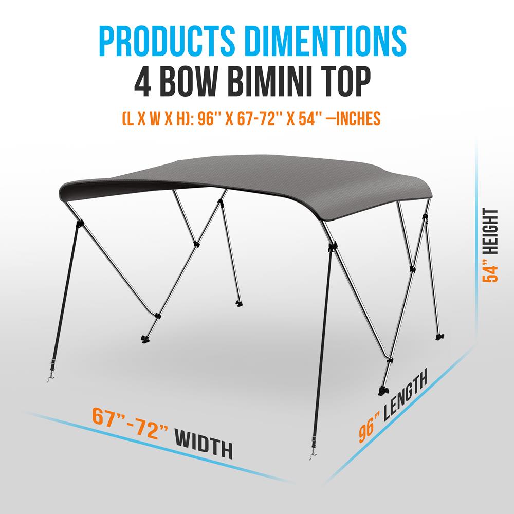 Serenelife Bimini Top Boot Grau 4 Bow 600D