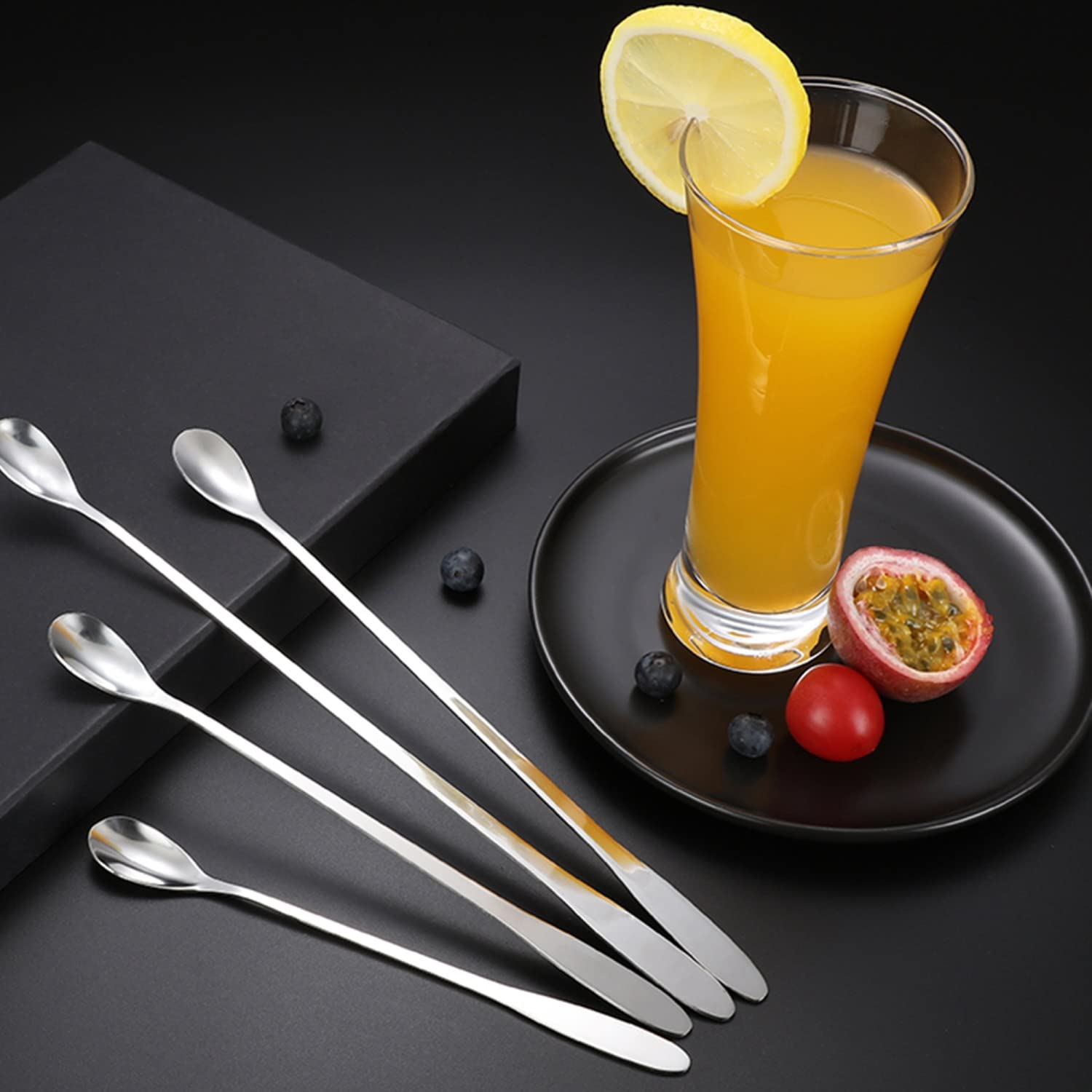 Intirilife Dessertlöffel Edelstahl 19 cm 12er Set lang silber