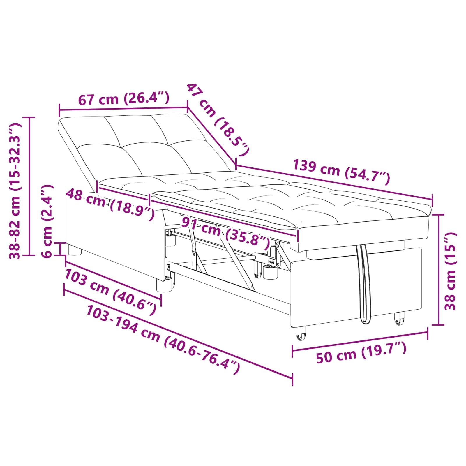 vidaXL Schlafsofa 194x50x82 cm Stoff hellgrau ausziehbar