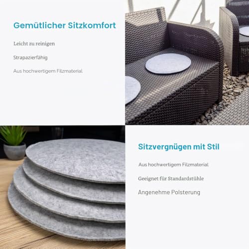 Intirilife Sitzkissen Filz Grau rund 31,5 cm 4er Set
