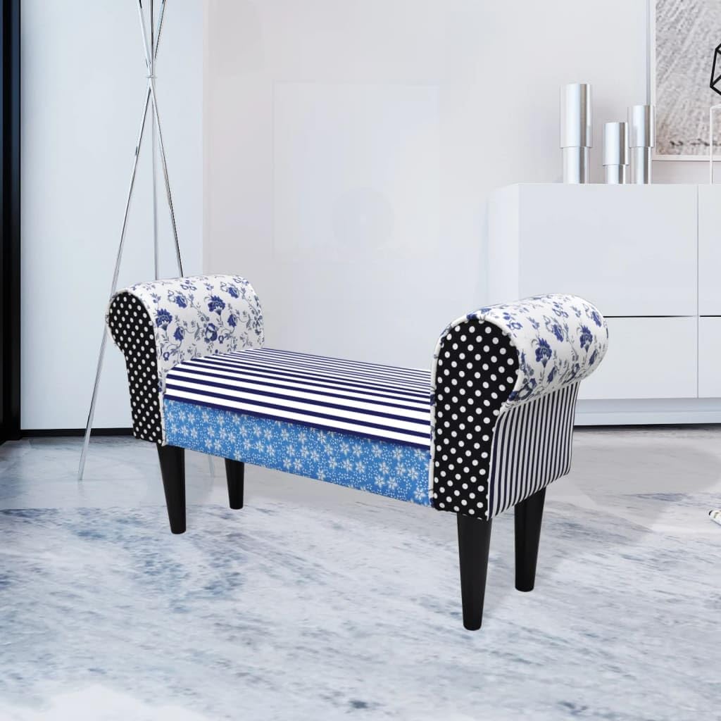 vidaXL Hocker pastoral blau-weiß Stoff Holz gepolstert