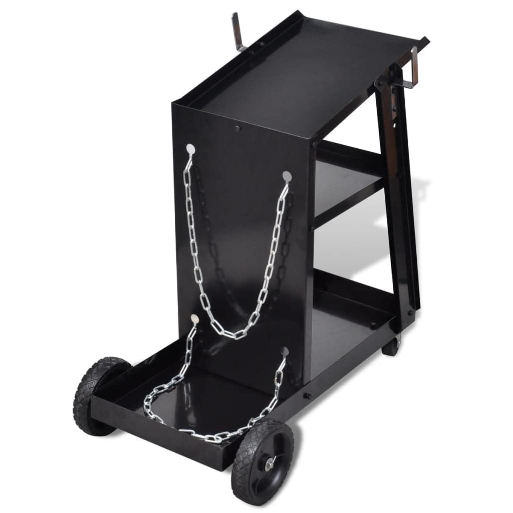 vidaXL Schweißwagen Handwagen Schwarz Stahl 40 kg 3 Regale