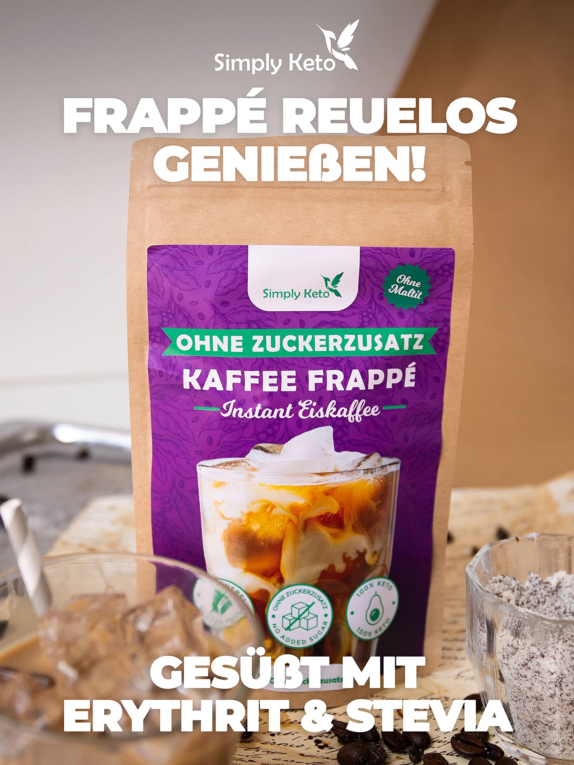 Simply Keto Frappé Eiskaffee Pulver 200g ohne Zucker