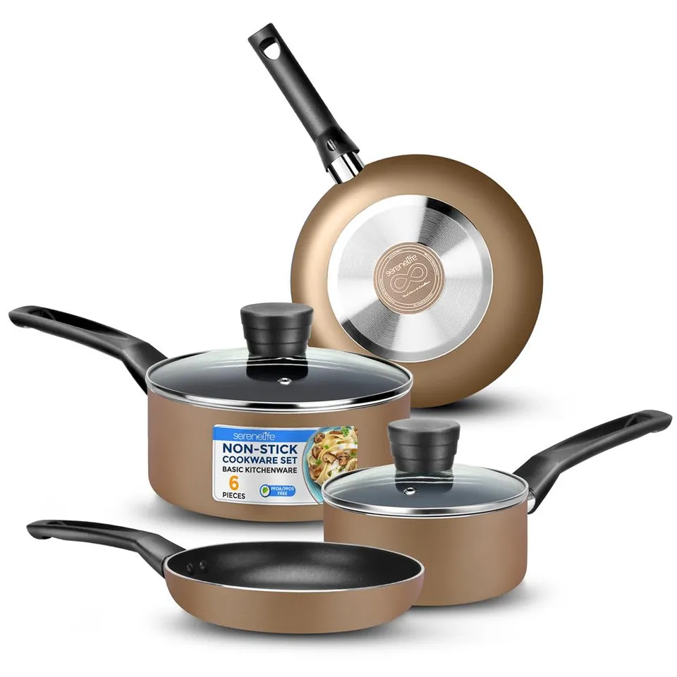 Serenelife Cookware Topfset 6-teilig antihaft Gold 2 Töpfe