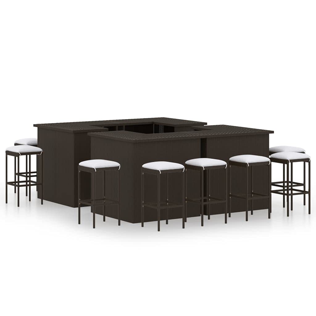 vidaXL Heim & Garten Gartenbar-Set Poly Rattan Braun 16-tlg mit Kissen