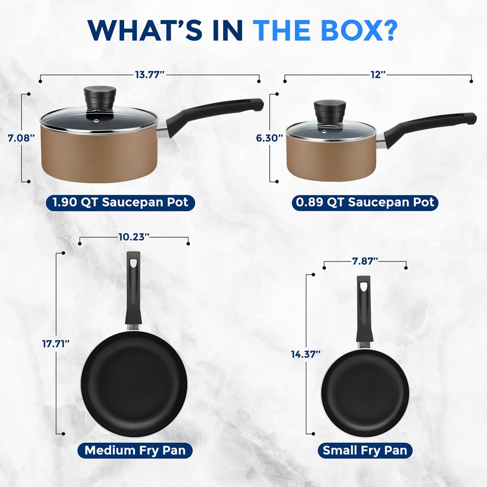 Serenelife Cookware Topfset 6-teilig antihaft Gold 2 Töpfe