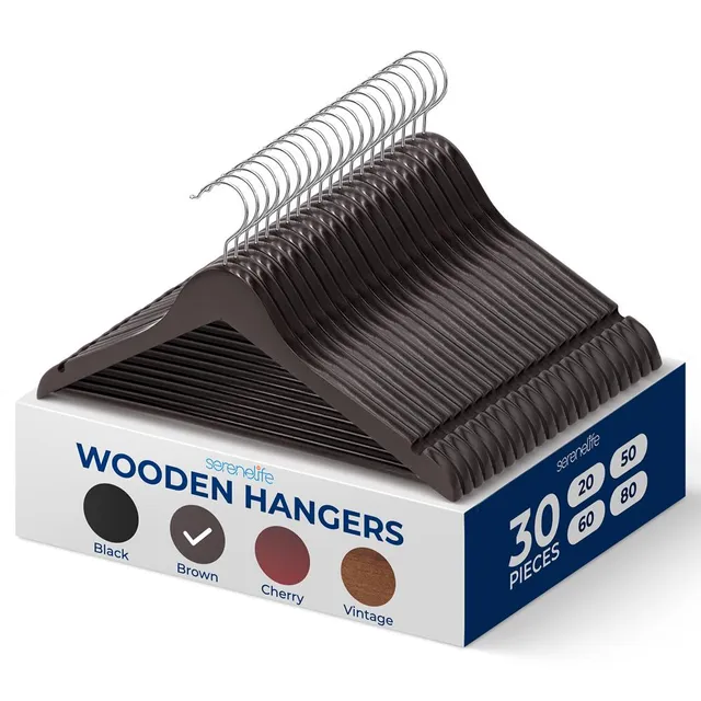 Serenelife Storage Kleiderbügel Holz Braun 30er Set