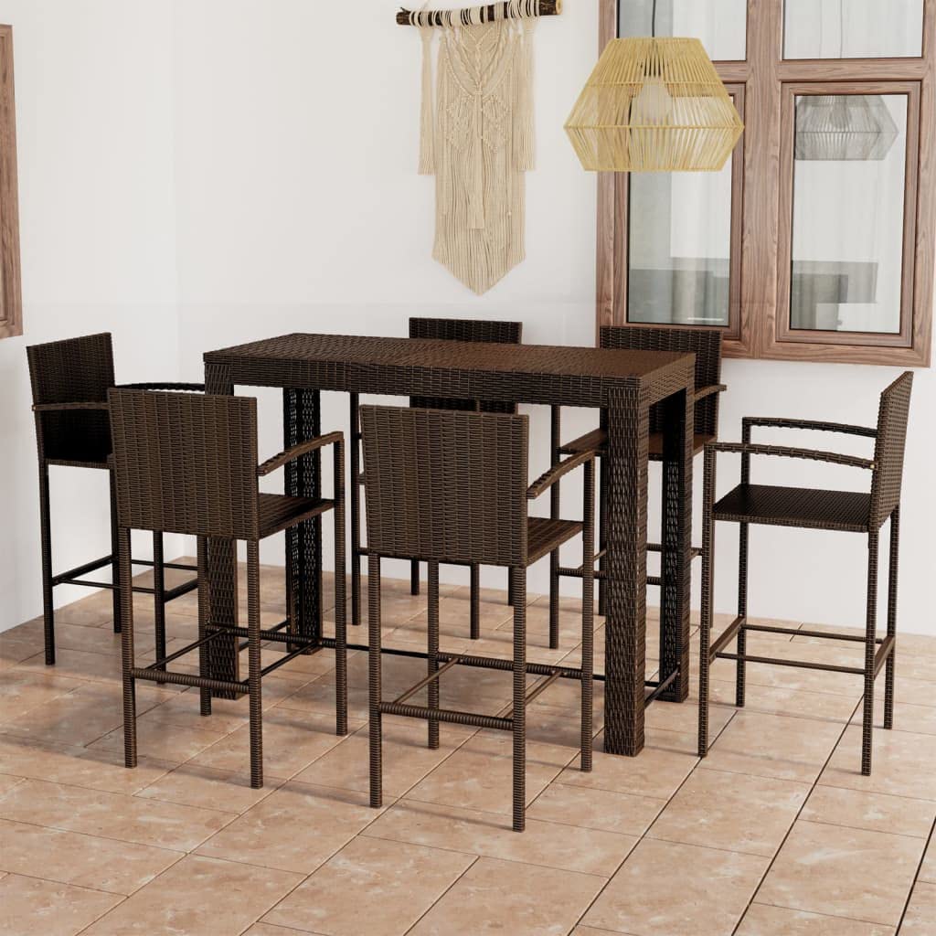 vidaXL Heim & Garten Gartenbar-Set 7-tlg braun Rattan