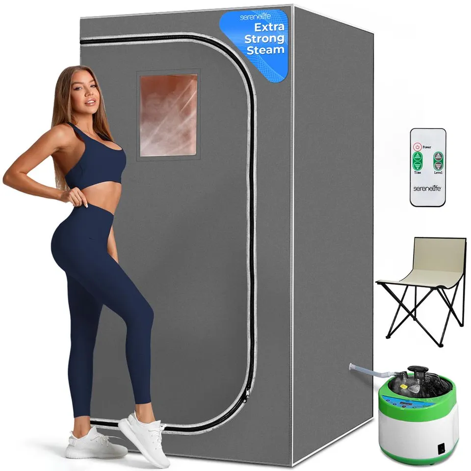 Serenelife Massage Heimsauna 1600W Dampfsauna grau Klappstuhl
