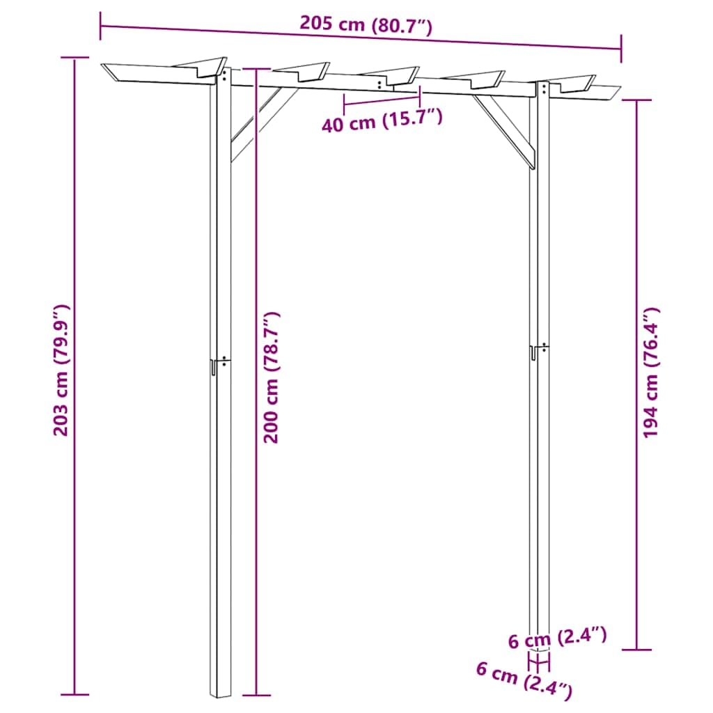 vidaXL Gartenlaube Holz Pergola 200x40x205cm Rosenbogen