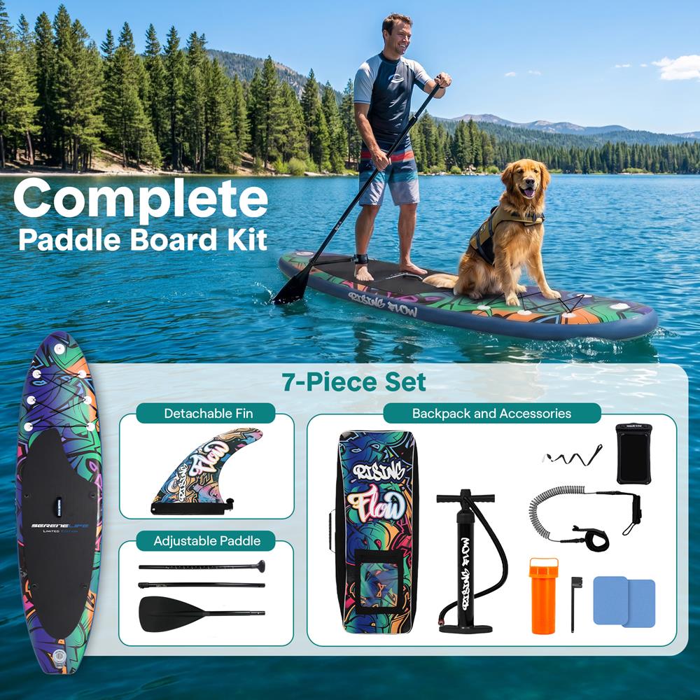 Serenelife SUP Board 10'6" Blau Aufblasbar Stand Up Paddle