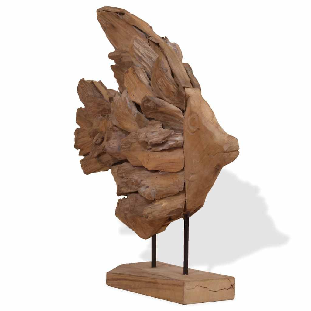 vidaXL Heim & Garten Fisch Skulptur Teak Figur 40x12x57cm