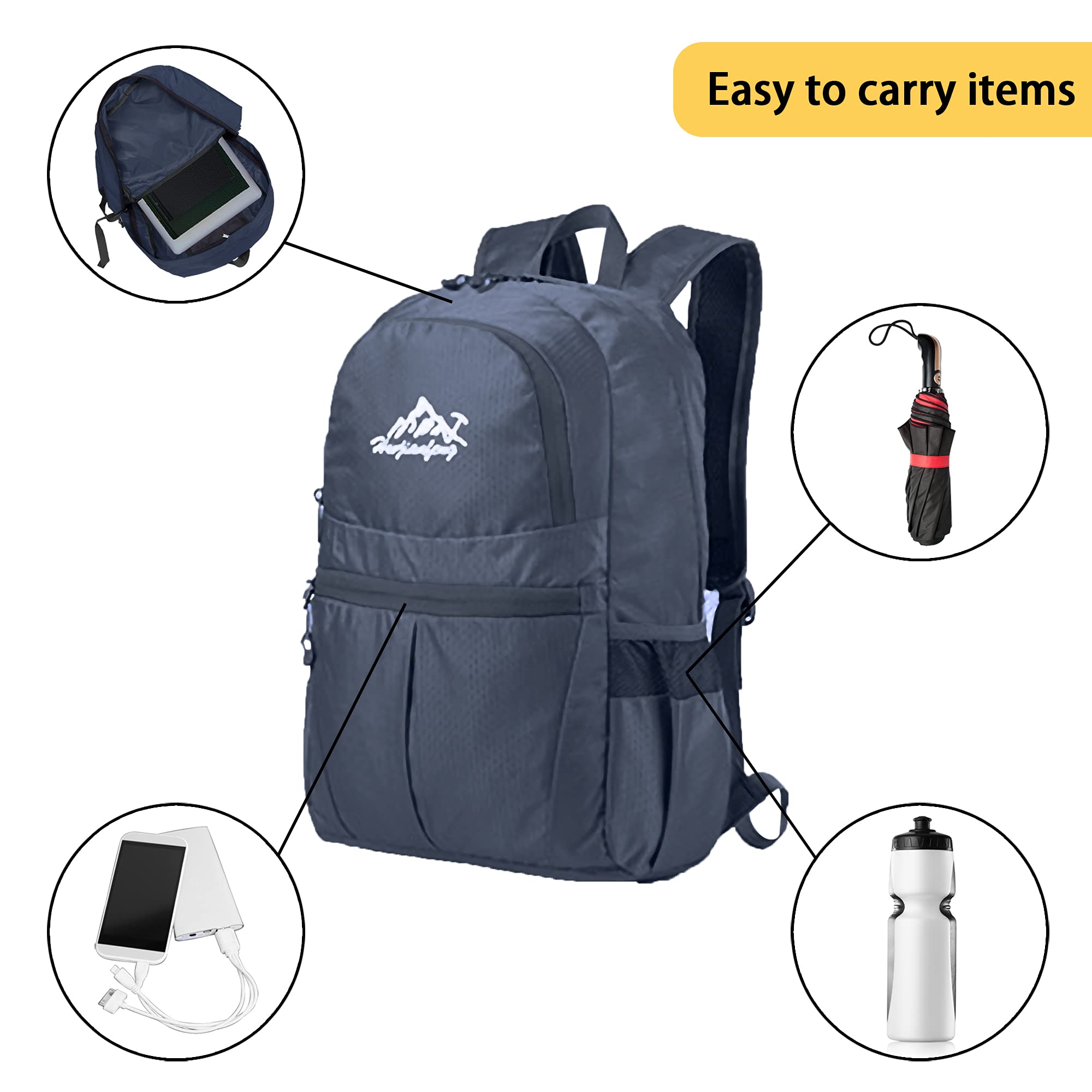 Intirilife Rucksack faltbar 36L Daypack dunkelblau ultraleicht