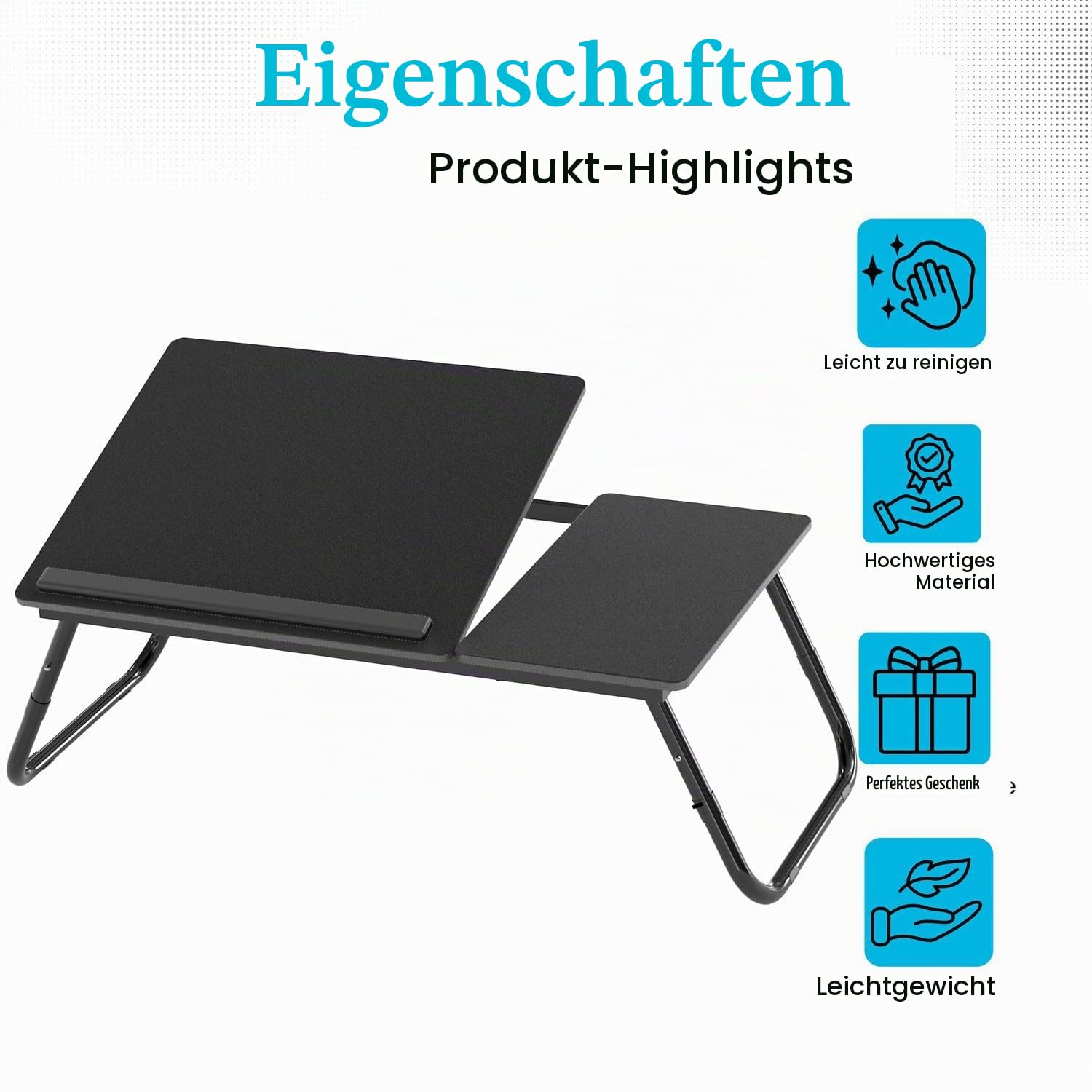 Intirilife Laptoptisch Schwarz 60x35 cm höhenverstellbar klappbar