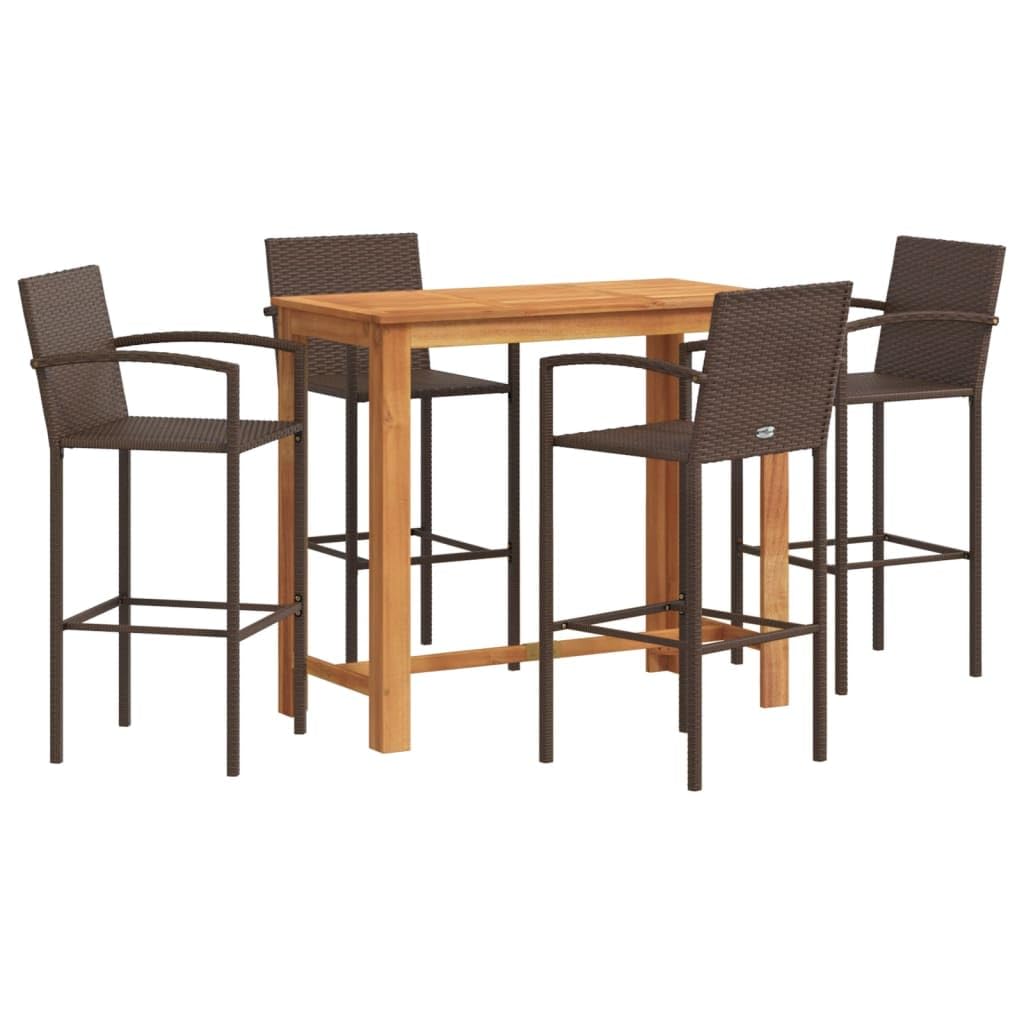 vidaXL Gartenbar-Set 5-TLG. Braun Akazie Poly Rattan 4 Hocker