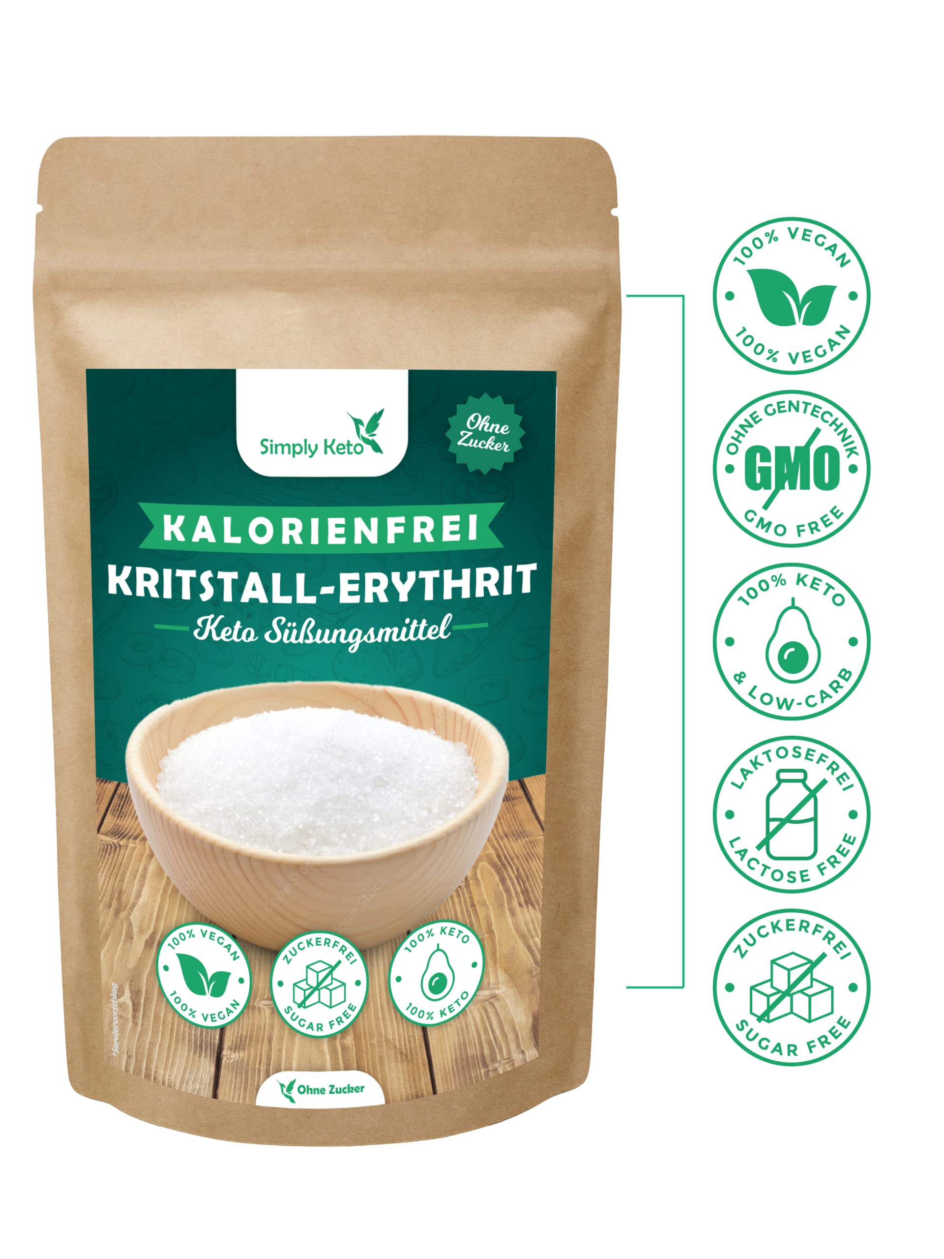 Keto Erythrit Zuckerersatz 1kg kalorienfrei vegan
