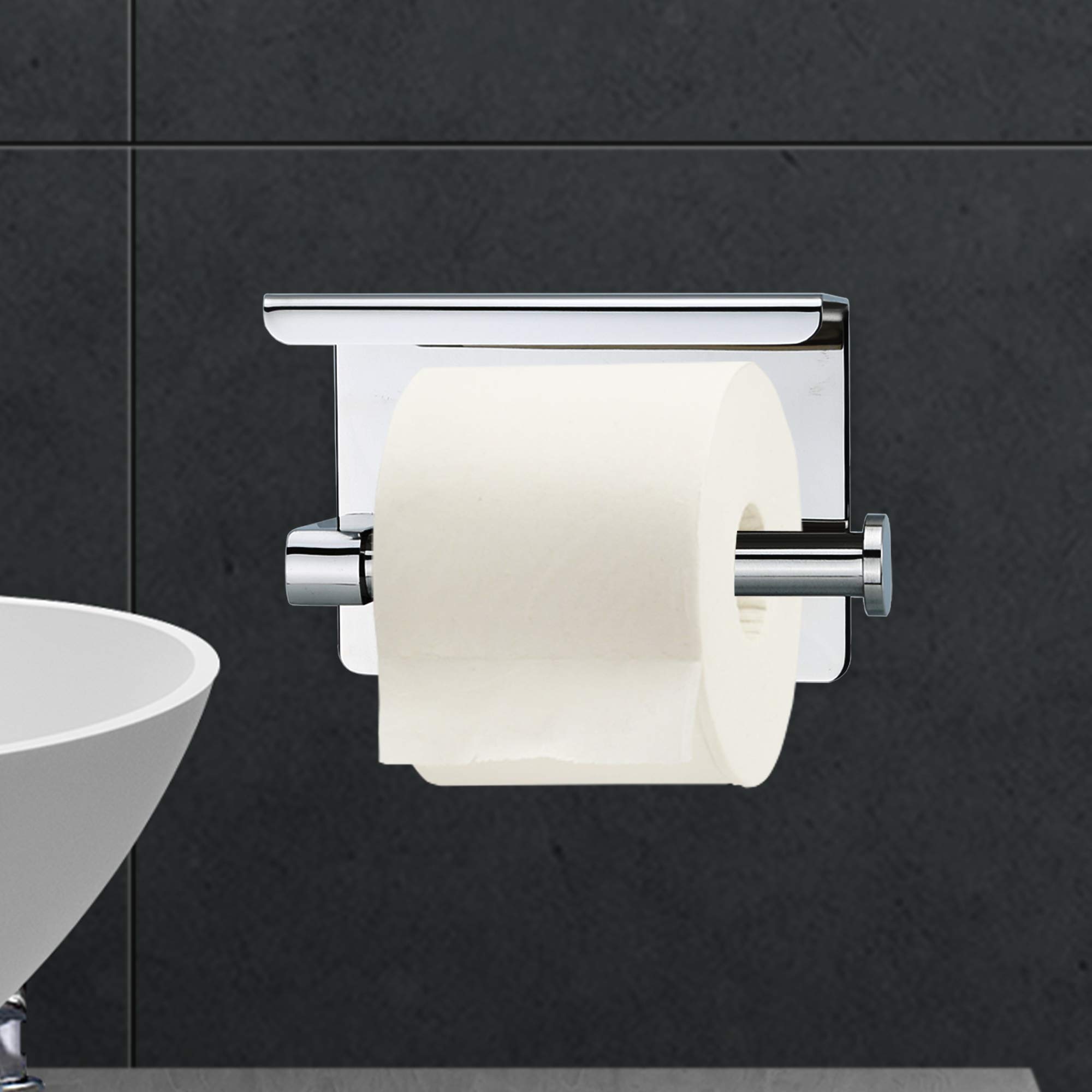 Intirilife Toilettenpapierhalter Ablage Silber Edelstahl 16cm