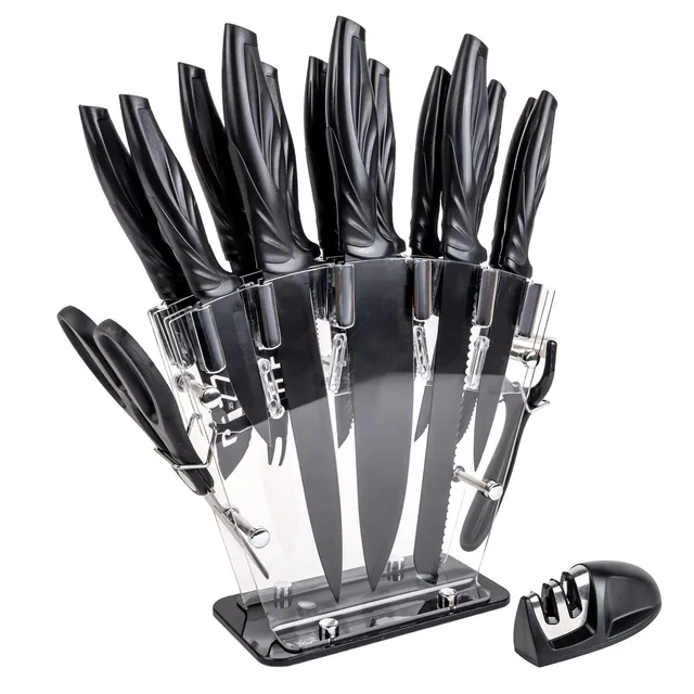 Intirilife Messerset 17-teilig Messerblock Schwarz Edelstahl