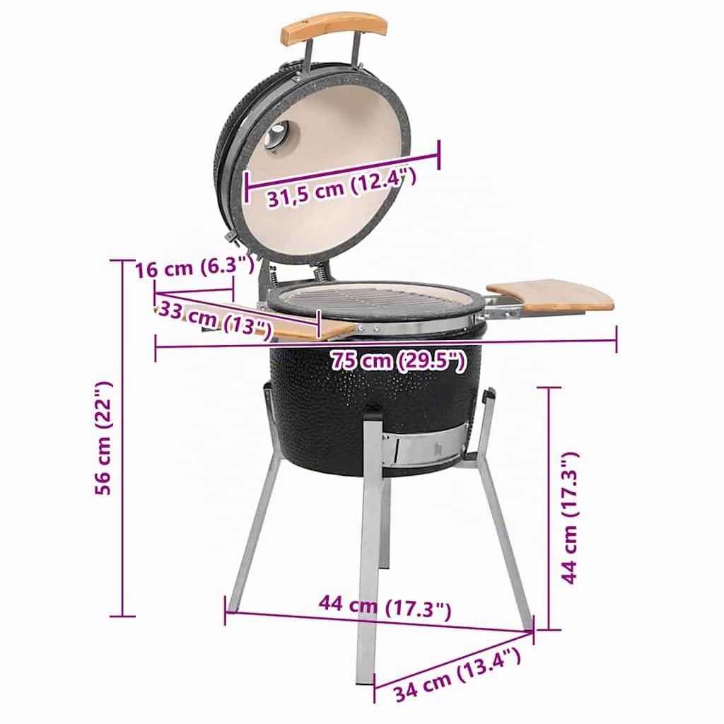 vidaXL Kamado Keramik-Grill 76 cm mit Holz-Ablagen Holzkohle