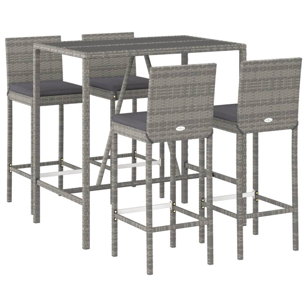 vidaXL Heim & Garten 5-tlg. Gartenbar-Set grau mit Kissen