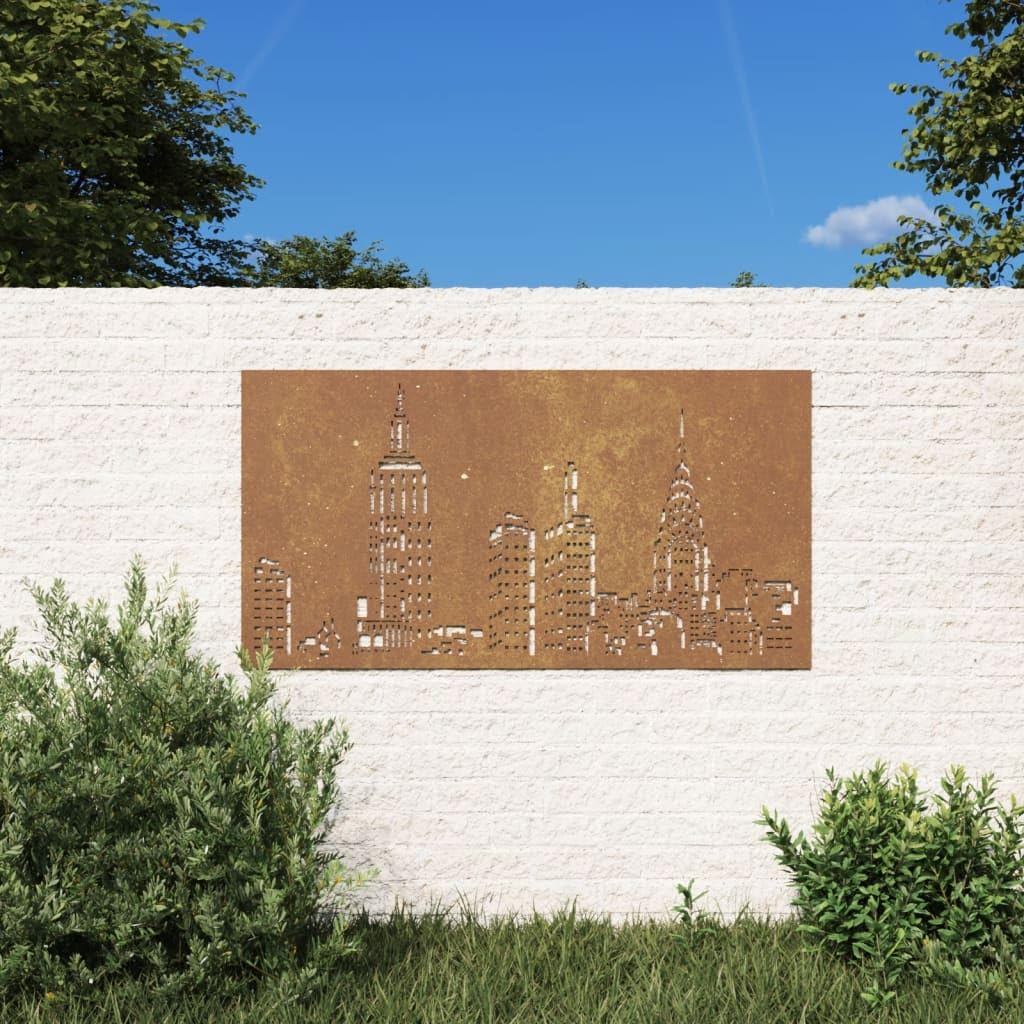 vidaXL Garten-Wanddeko 105x55 cm Cortenstahl Skyline Rost