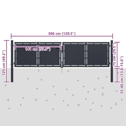 vidaXL Gartentor Doppeltor Stahl Anthrazit 300x125 cm