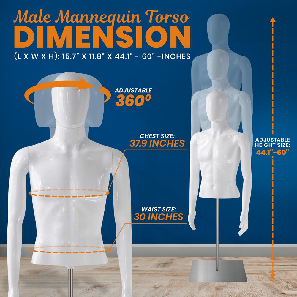 Serenelife Schneiderpuppe Herren Torso Weiß Glanz Höhenverstellbar