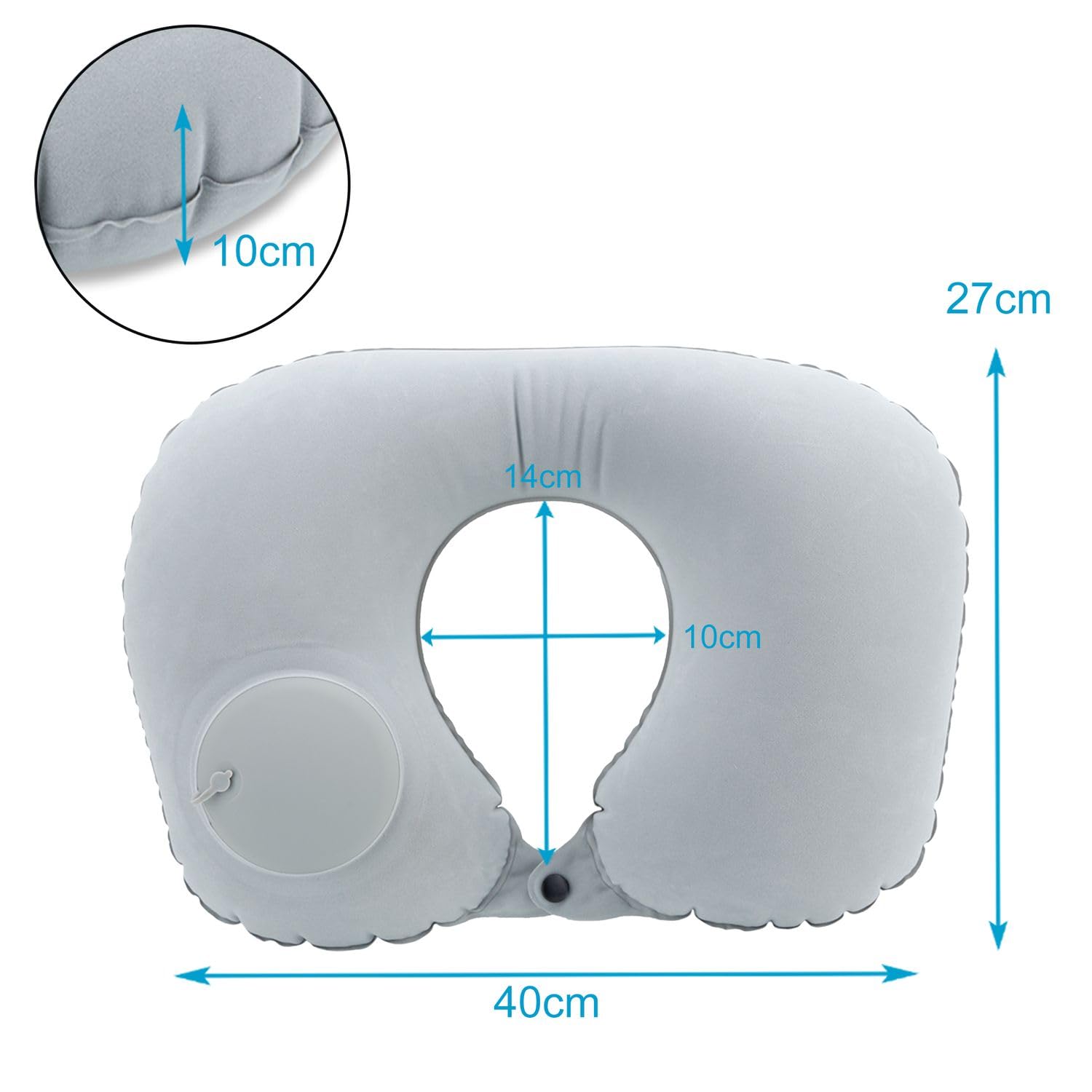 Intirilife Nackenkissen aufblasbar Grau 16 cm mit Knopf