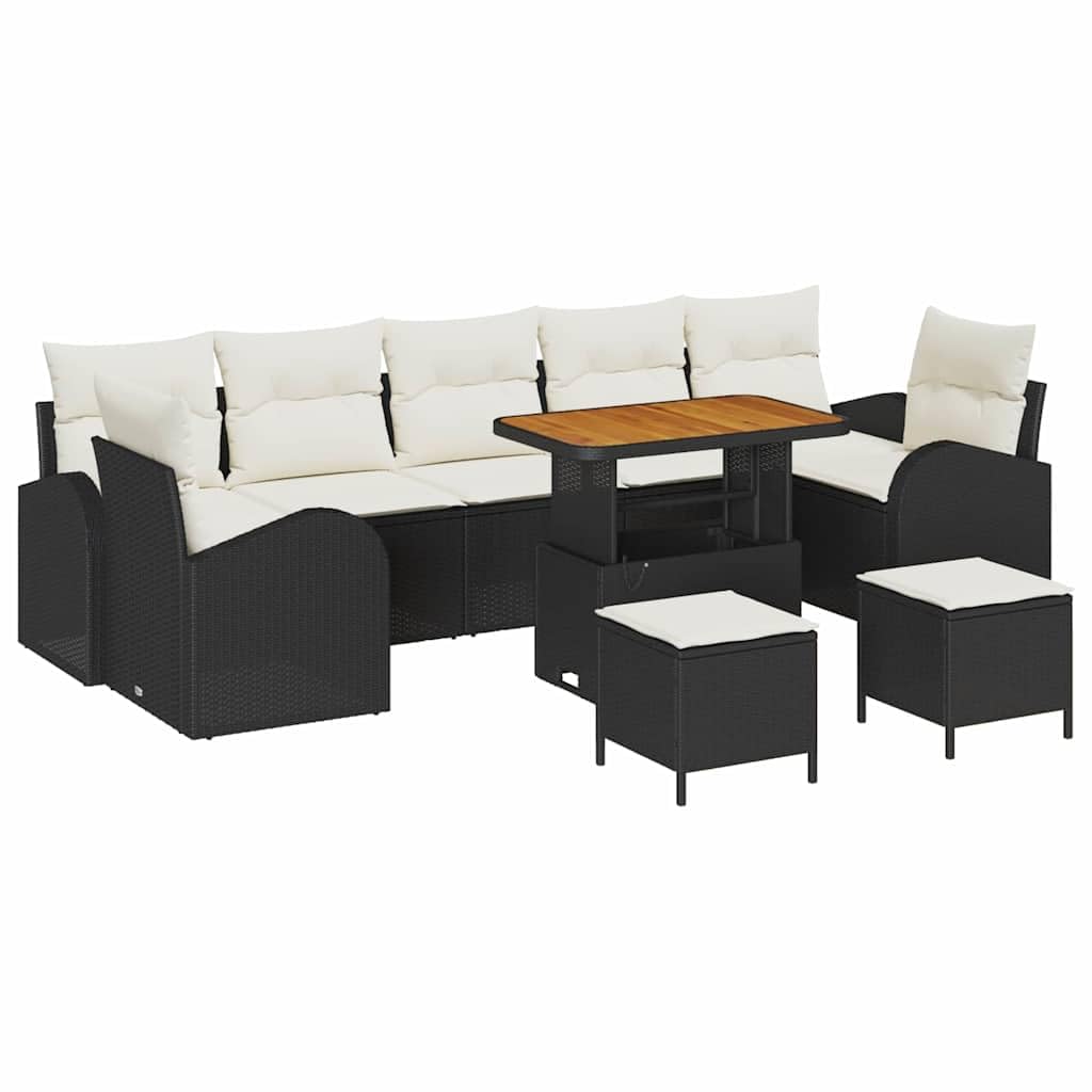 vidaXL Heim & Garten Gartensofa-Set 10-tlg Schwarz/Cremeweiß